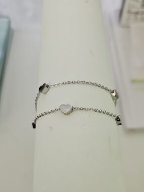 Delicate Silver Heart Chain Bracelet - Women's Jewelry
